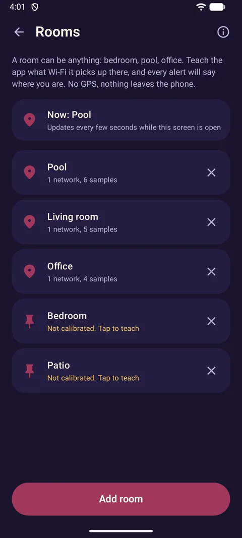 Rooms screen