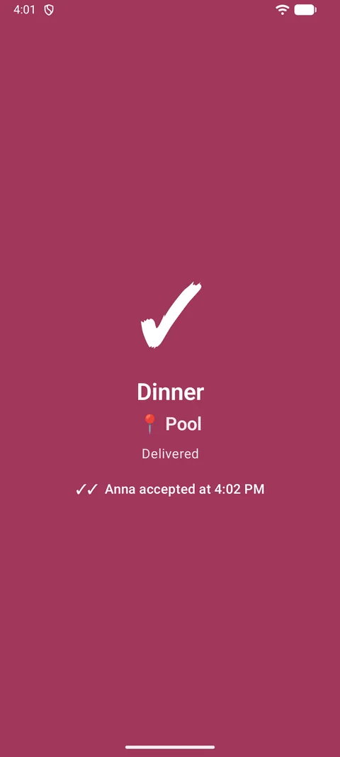 Sent screen: delivered, accepted